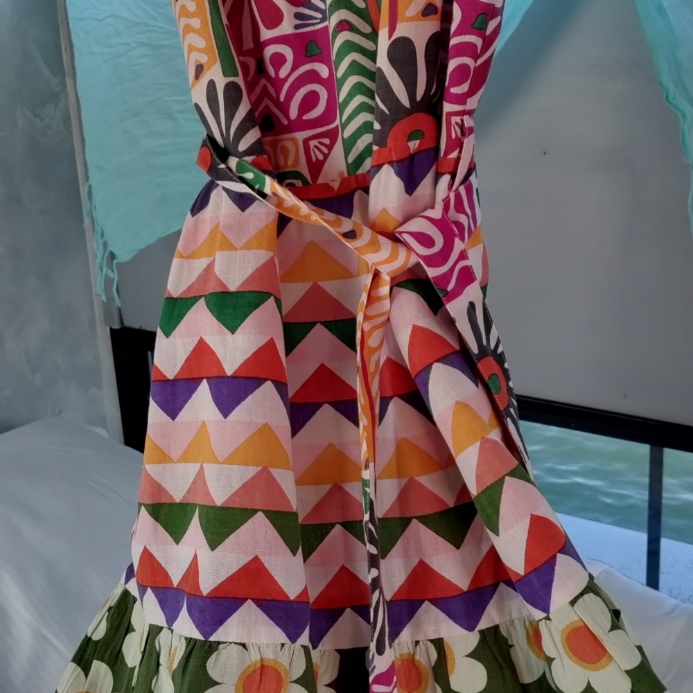 Boom Shankar multicolored linen dress. NWT. Best fits US8-10